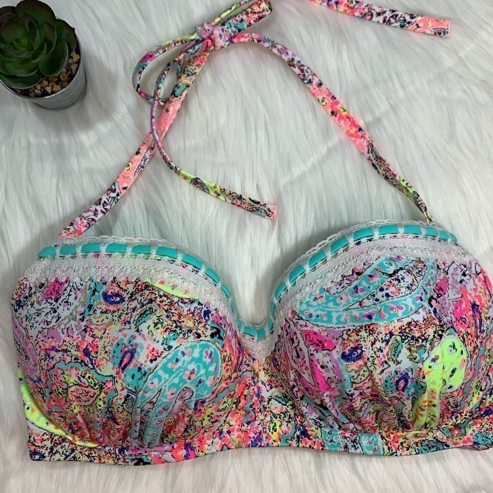 NWOT Shade & Shore Multicolored Halter Bikini Top - Picture 3 of 10
